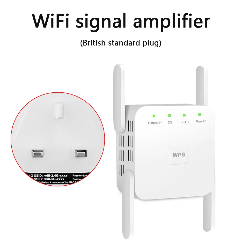 

EU Plug WiFi Repeater 4-Antenna 2.4GHz 5.8GHz 1200Mbps Wi-Fi Amplifier AP