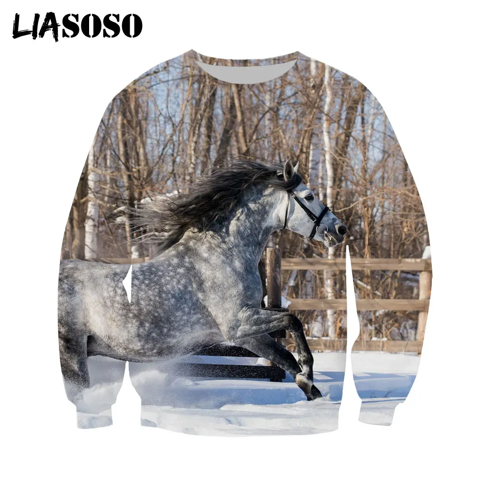 

LIASOSO Beautiful T-Shirt Autumn 3D Print Men Women Streetwear Harajuku Fashion Shirts Horse Animal Hoodie Round Neck Funny Tops