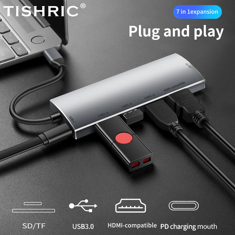 

USB-концентратор TISHRIC с разъемами USB 3,0 и USB Type-C