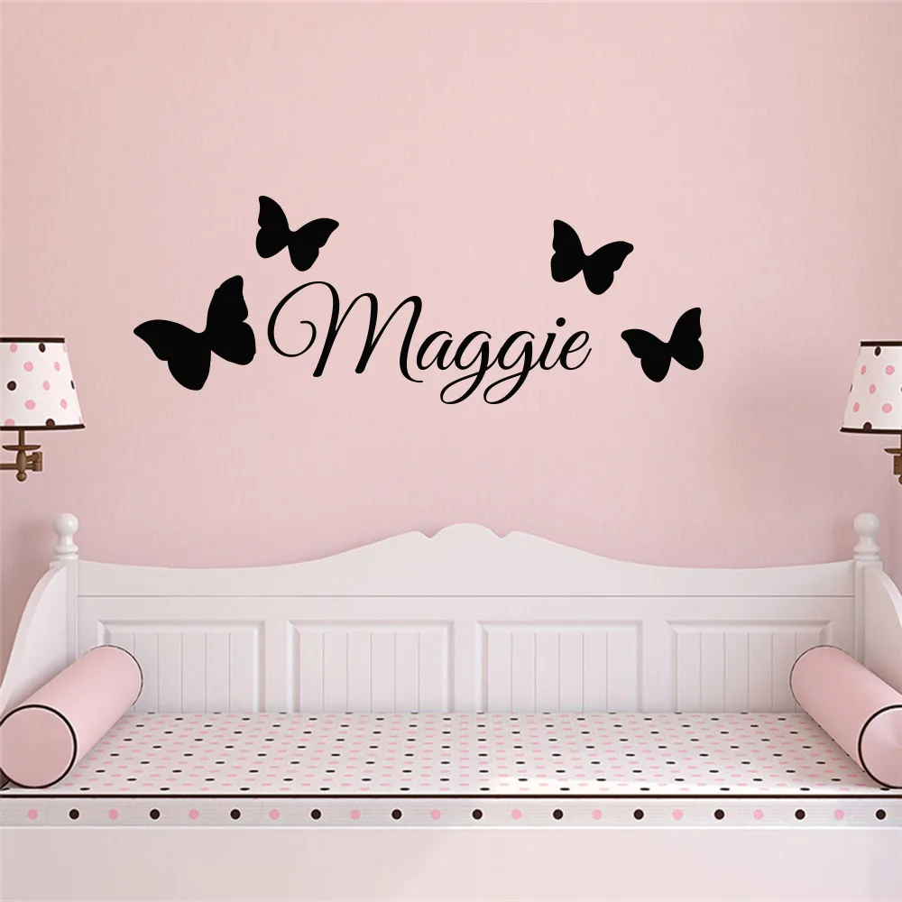 Персонализированный виниловый настенный стикер с именем бабочки для детской