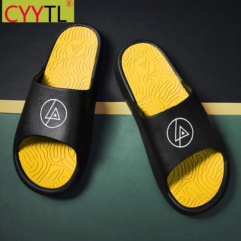 

CYYTL Summer Slides Men Shower Home Bathroom Soft Slippers Outdoor Sandals Beach Sports Leisure Open Toe Leather Non Slip Shoes