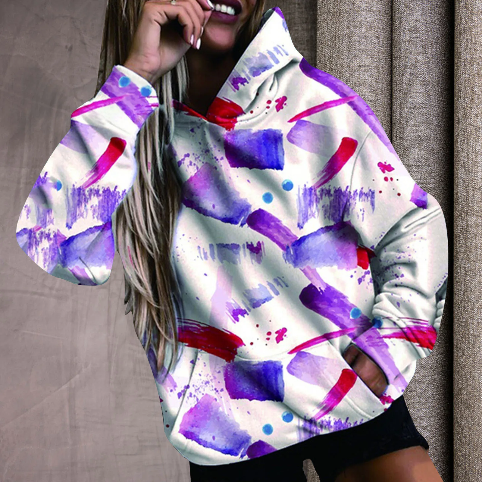 

Женская толстовка с принтом тай-дай, винтажная теплая толстовка с длинным рукавом, свитшот с карманами, Повседневная Толстовка большого раз...