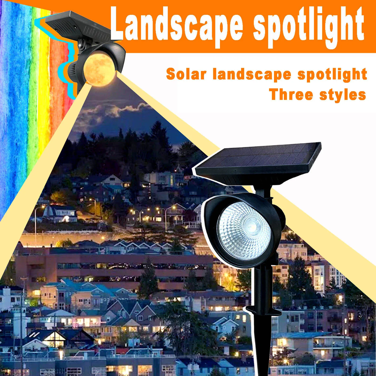 Светодиодный уличный светильник на солнечной батарее меняющая цвет RGB наземная