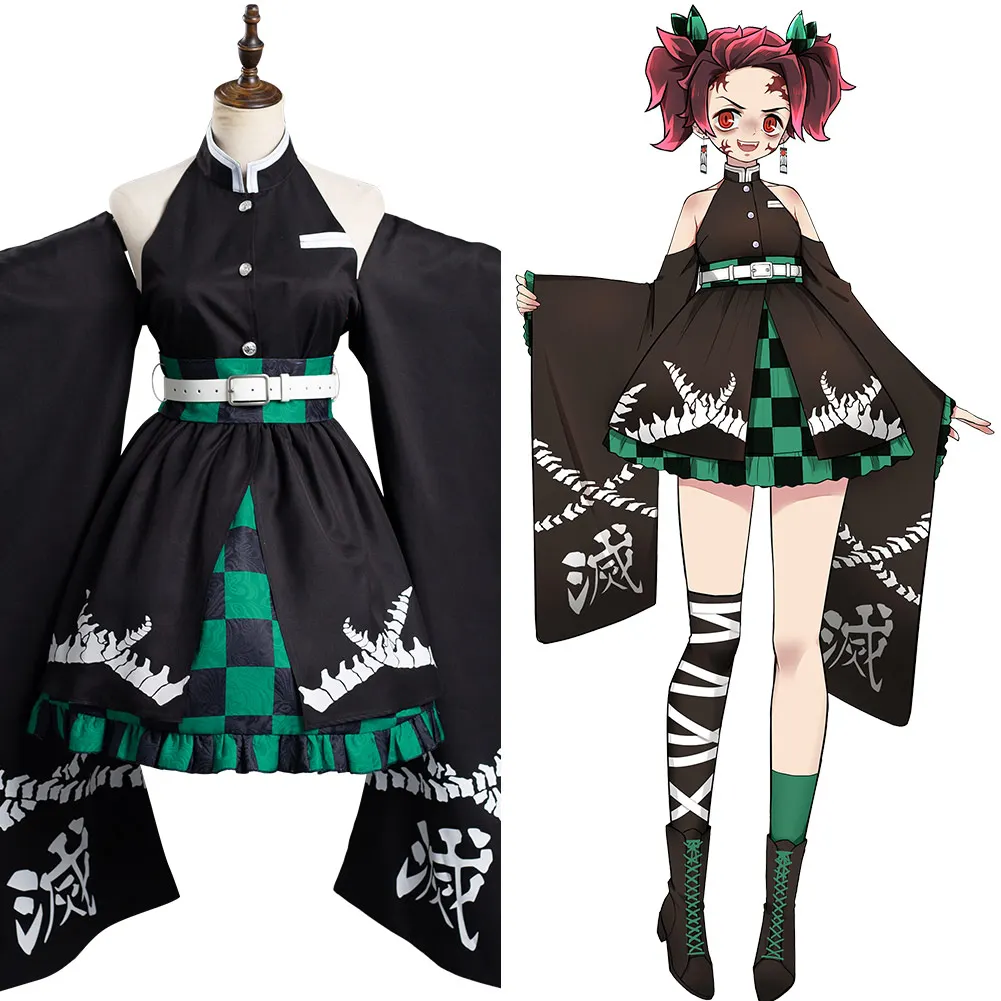 

Anime Demon Slayer Kamado Tanjirou Cosplay Costume Outfits Kimono Dress Halloween Carnival Suit