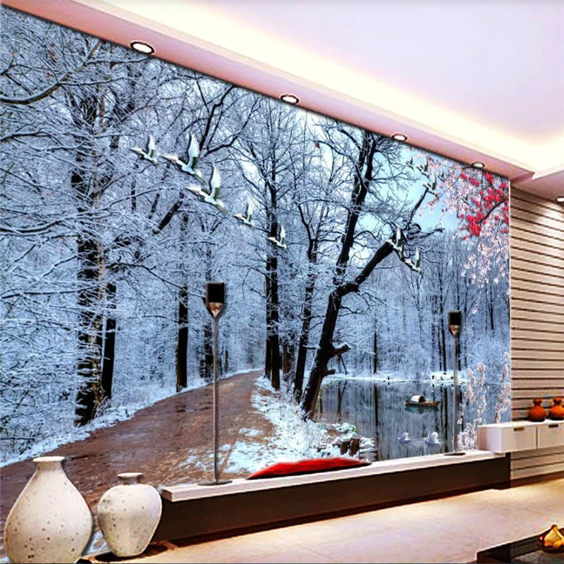 Обои на заказ 3D обои с изображением леса снежной сцены гостиной домашний декор 3d