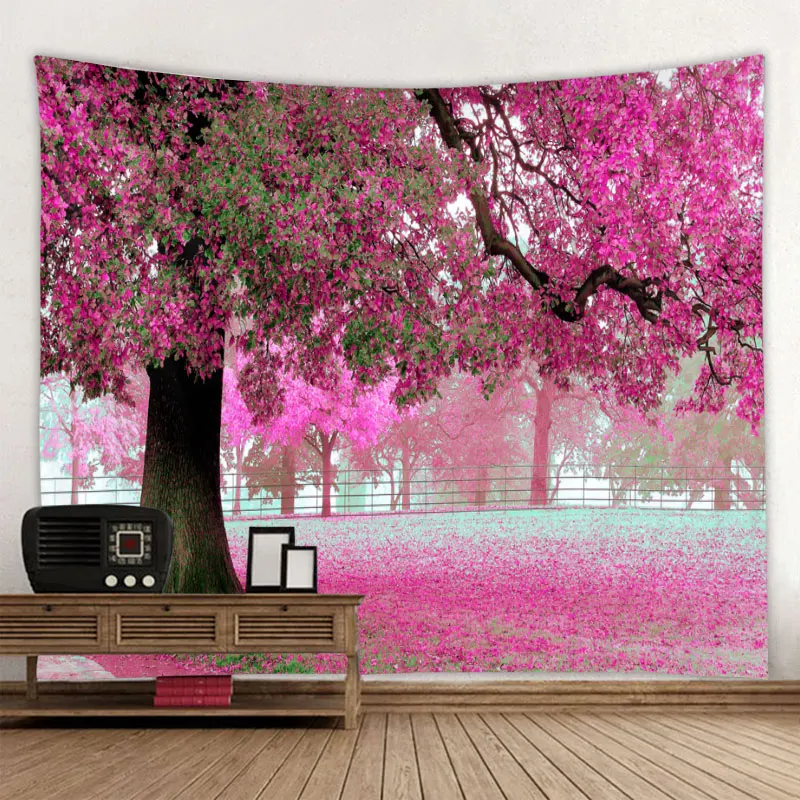 Красивый большой настенный гобелен с красным принтом большого дерева недорогой