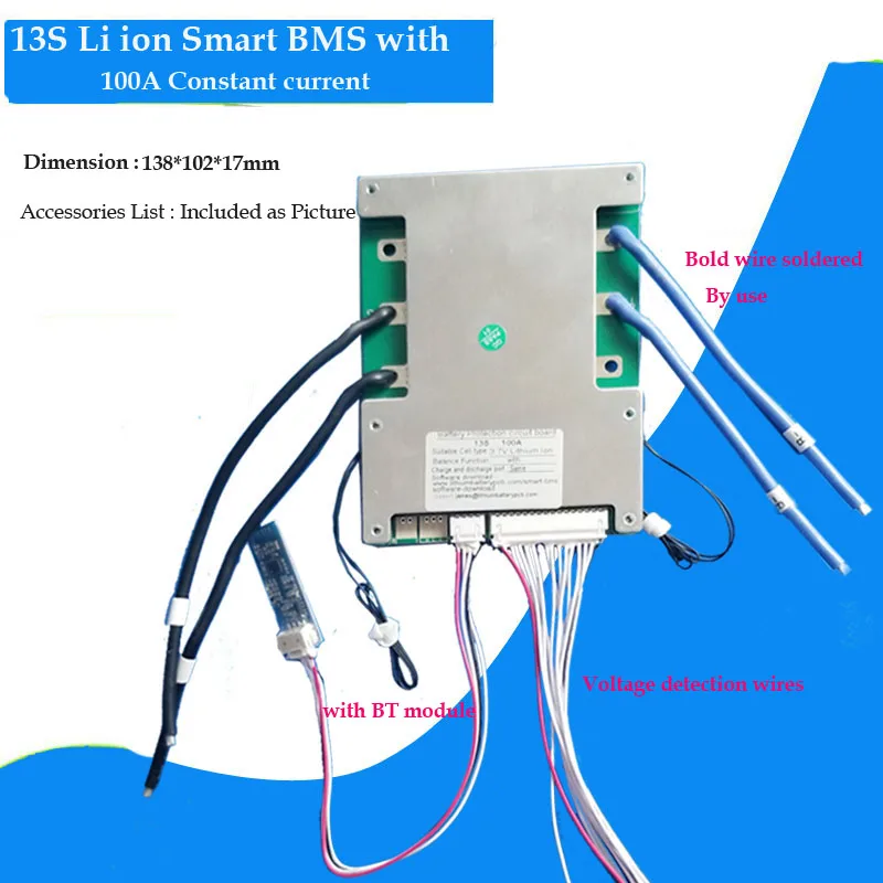 48v 100A Смарт BMS с Bluetooth и связь ПК для 54,6 V литий 18650 аккумуляторный отсек электрического мотоцикла li ion аккумулятор печатной платы - Цвет: 13S 100A with BT