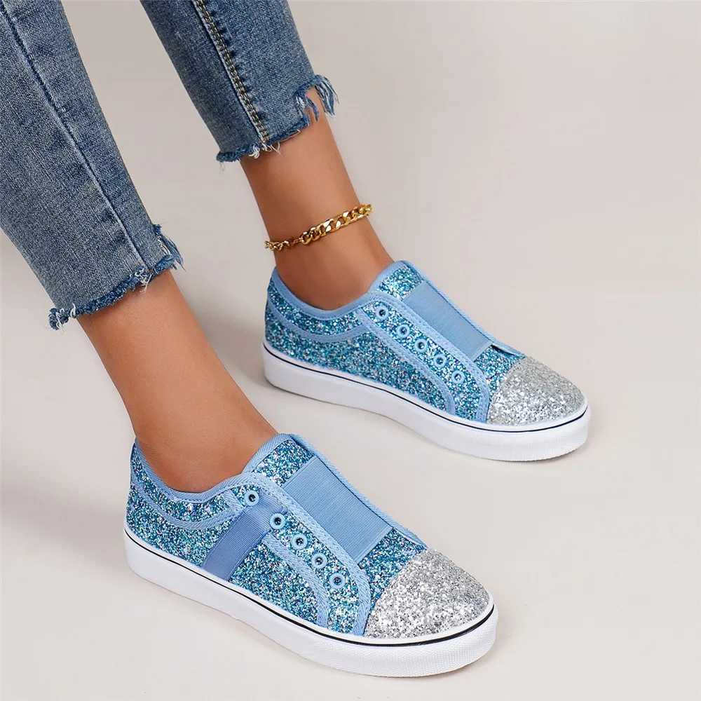 

2021 Sequins Sneakers Women Vulcanize Shoes Casual Breathable Shoes Female Soft Leather Flats Ladies Sneakers Shoe Woman Sneaker