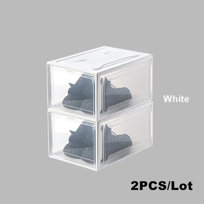 white S 2pcs Большая коробка для хранения обуви органайзер для обуви на высоком каблуке кроссовки полка для обуви стек для мужчин и женщин полка для обуви Флип-бокс обувной шкаф - Цвет: white S 2pcs