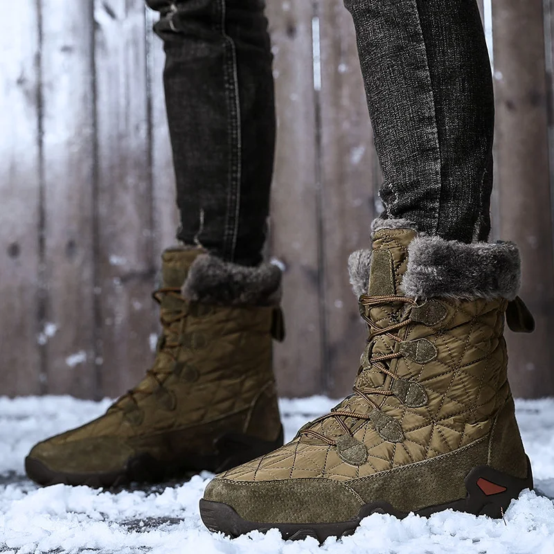 

Genuine Leather Boots Men Snow Boots Outdoor Super Warm Winter Men boots High Quality Waterproof Boots Warm botas Male High Top