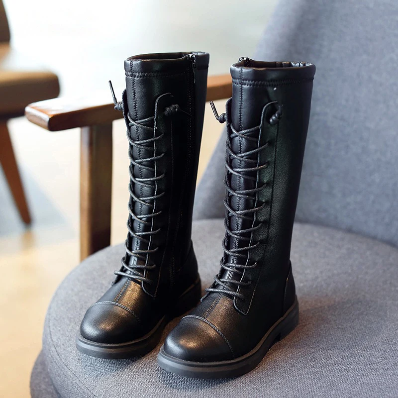 Новинка Зимние детские сапоги до колена Обувь из искусственной кожи для