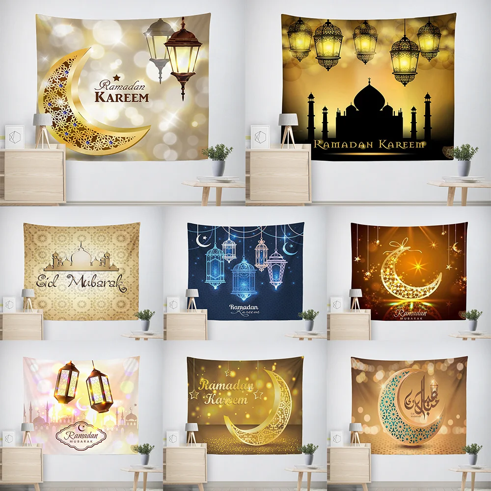 

2021 NEW Eid Mubarak Decor Muslim Wall Hanging Tapestry Traveling Camping Pattern Boho Tapestry Yoga Pad Sleeping Tapestries