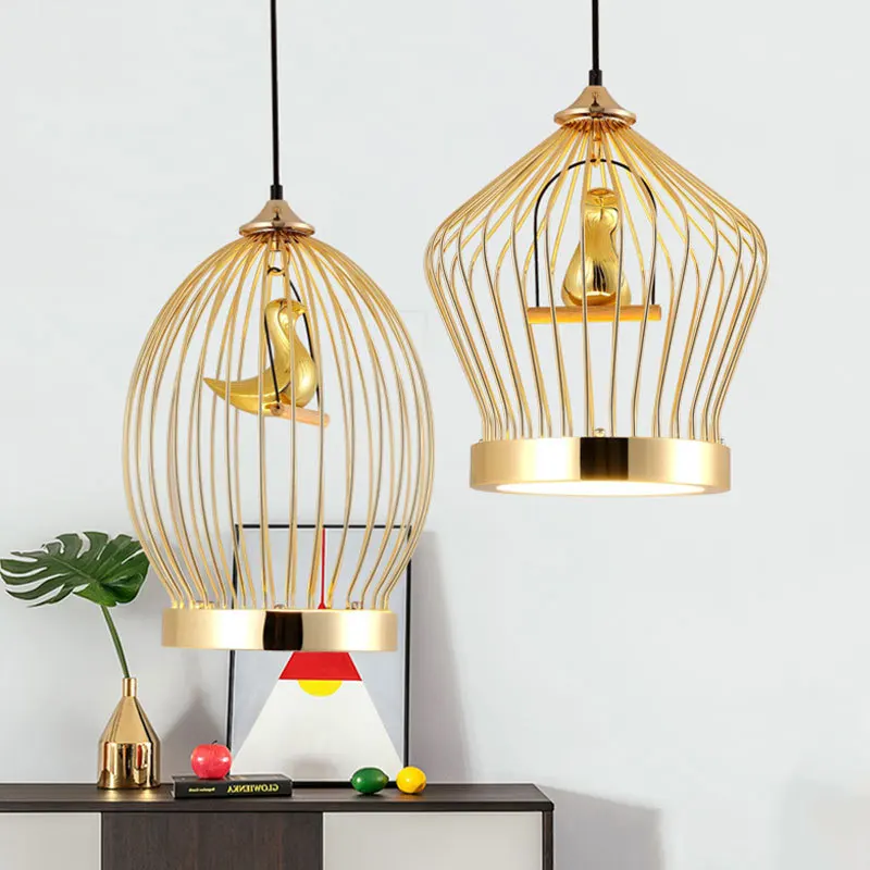 

Современный светодиодный подвесной светильник с золотыми птицами в клетке, для дома, гостиной, спальни, Подвесная лампа для птиц, светильни...
