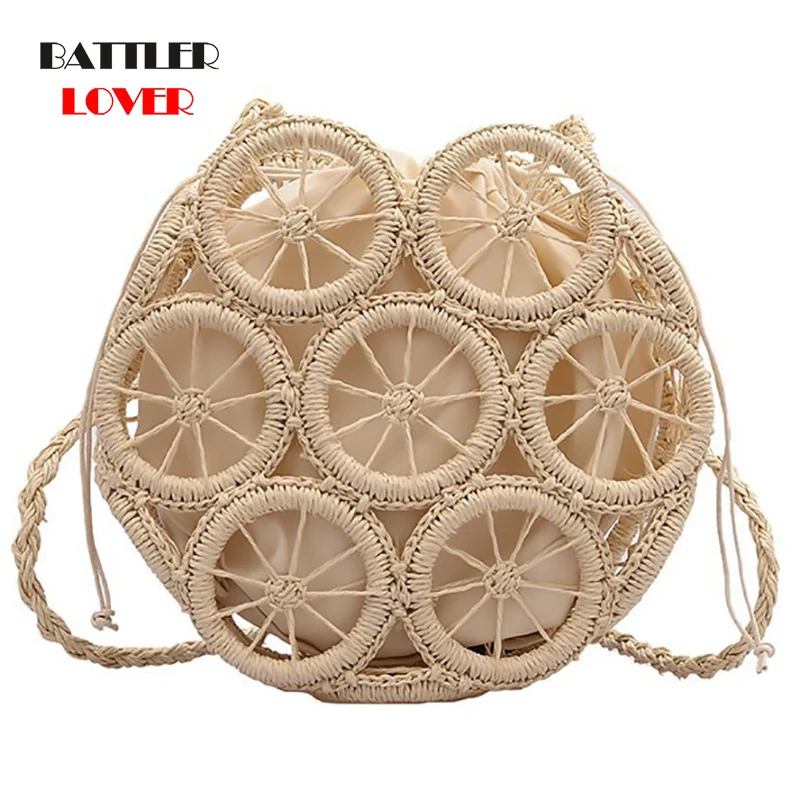 

Women Fashion Rattan Hollow Out Round Straw Bags Woven Handbags for Female Casual Summer Beach Shoulder Crossbody Purses