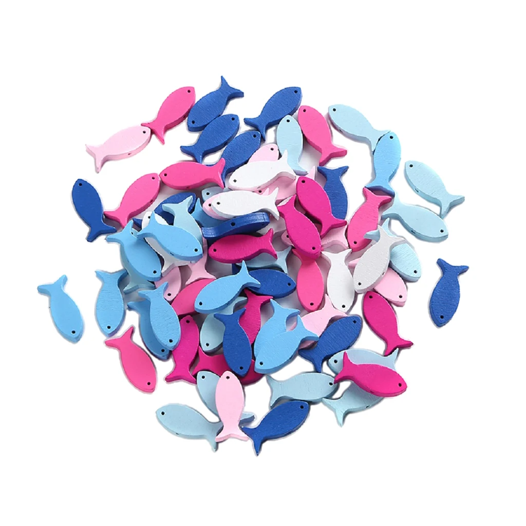 

50pcs Colorful Wooden Slices Fish Pieces of Wood Pendant for Handicrafts for