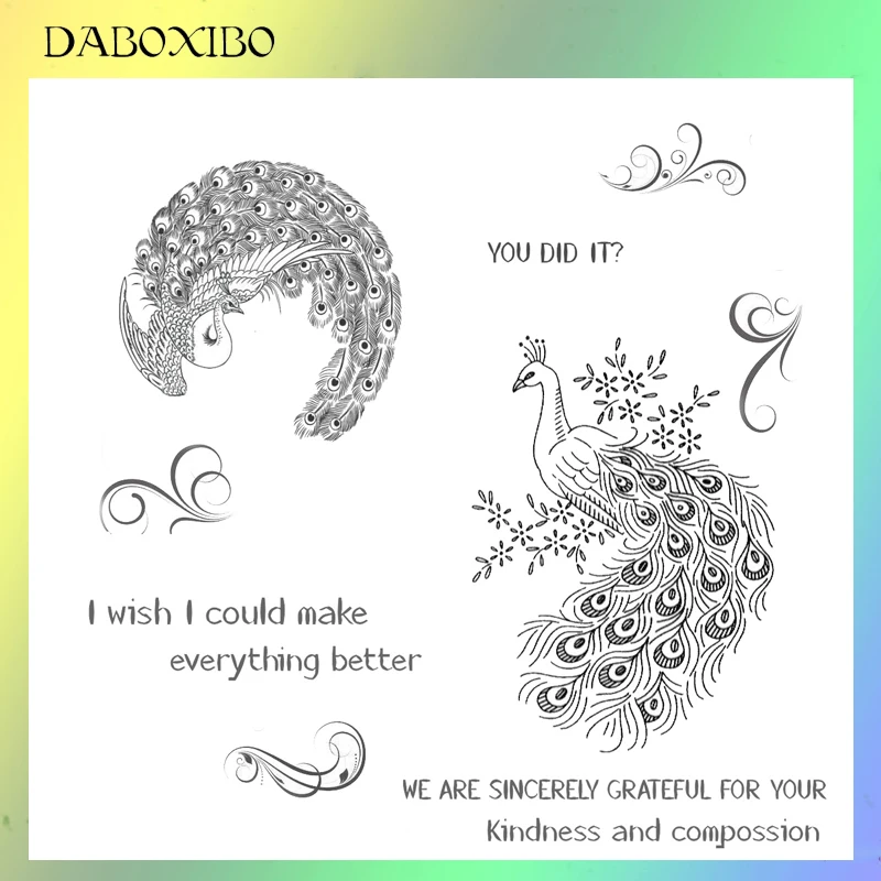 

DABOXIBO Peacock Bird Transparent Clear Stamps For DIY Scrapbooking/Card Making/Photo Album Silicone Decorative Crafts 13X13