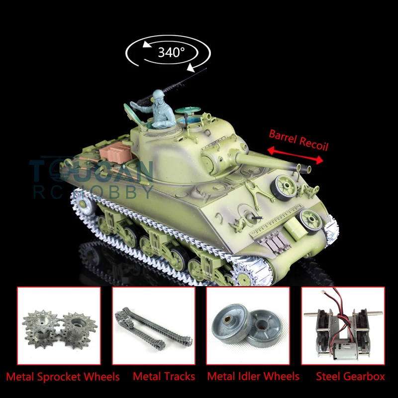 1/16 Heng Long 7 0 Модернизированный M4A3 Sherman RC Tank 3898 металлические треки отдача