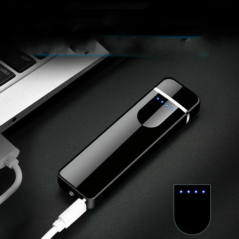 USB в клеточку полоску электронная зарядка через Usb двойная дуговая Зажигалка