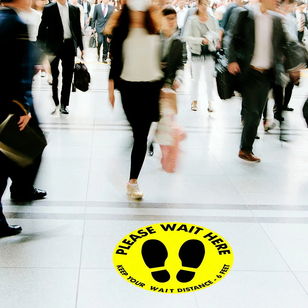 Ground sign Isolated label 30CM diameter Please Keep Wait Here Stand 6ft in Between Distance Marker Floor Z0506 | Дом и сад