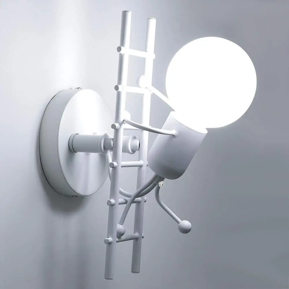 

Modern Creative Human Shape Wall Lamp Black And White Iron Design Living Room Bedroom Bedside Lamp Corridor Children Room Lamp