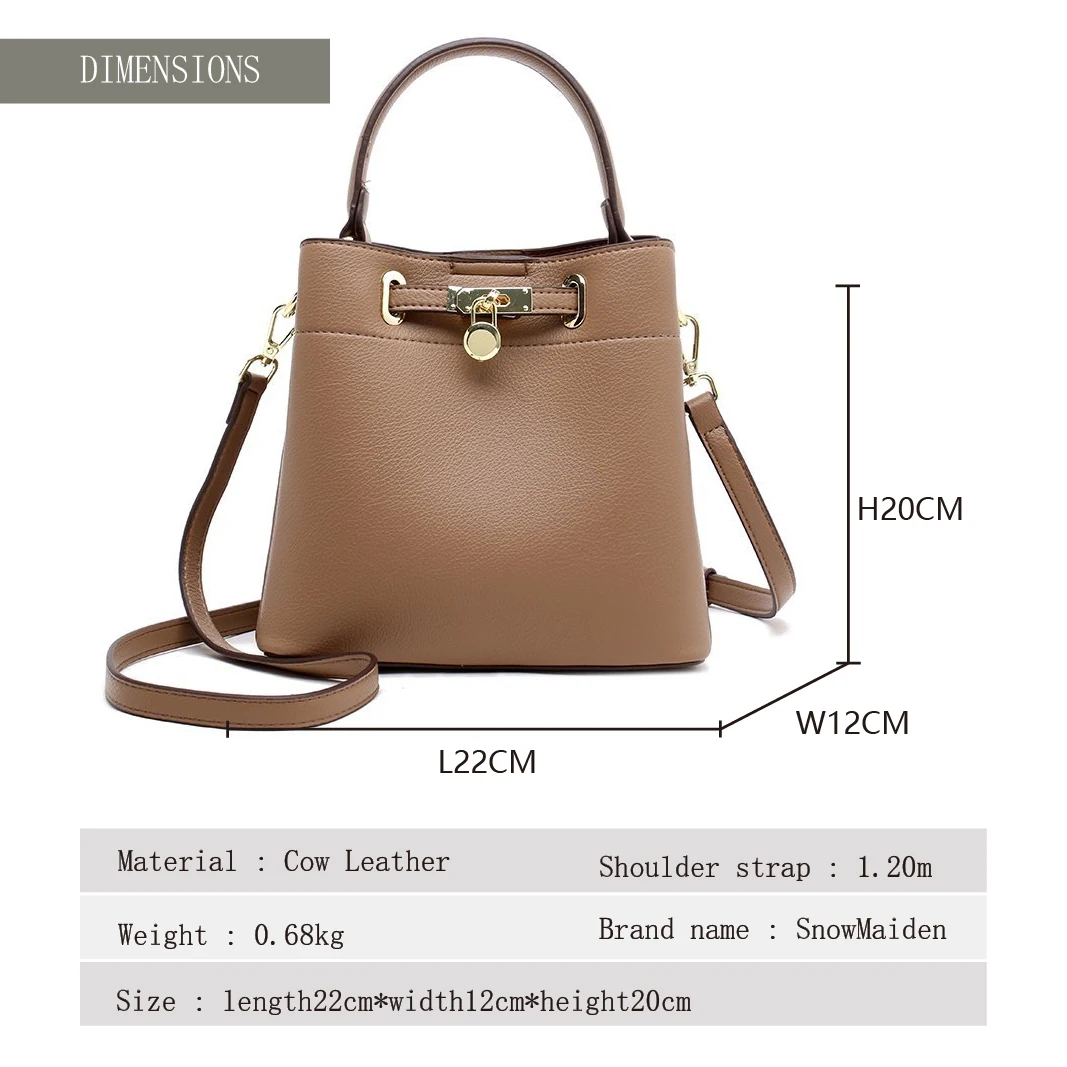 

100% Genuine Leather Cowhide Handbag For Women Classic Fashion Luxury Brand Ladies Shoulder Bag Handbag Khaki Orange Black Bag