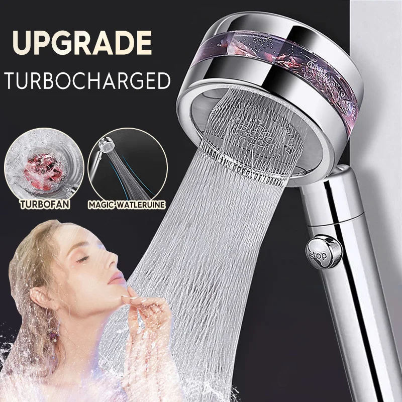 

ZhangJi 360 Degrees Rotating Double-sided Turbocharged Shower Head with Switch on/off Button High Pressure Water Saving Shower