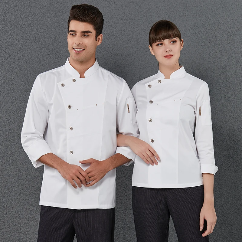 

Новая мужская, женская, мужская форма с длинным рукавом для шеф-повара, рубашка, ресторанное питание, пекарня, кухонная куртка, готовка, пальто, Парикмахерская, рабочая одежда