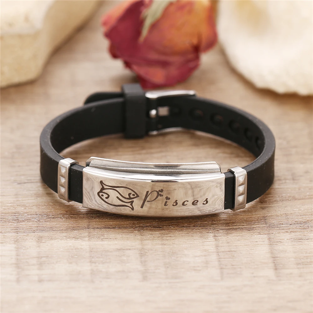Силиконовый браслет из нержавеющей стали с 12 созвездиями, модный шарм 2021, Женский Браслет-манжета из титановой стали в стиле ретро с 12 знаками Зодиака