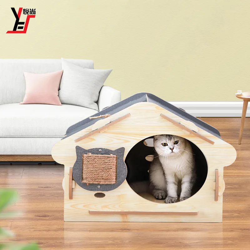 

Cat house wooden cat house cat bed cat villa four seasons universal pet nest puppy dog log house cat house