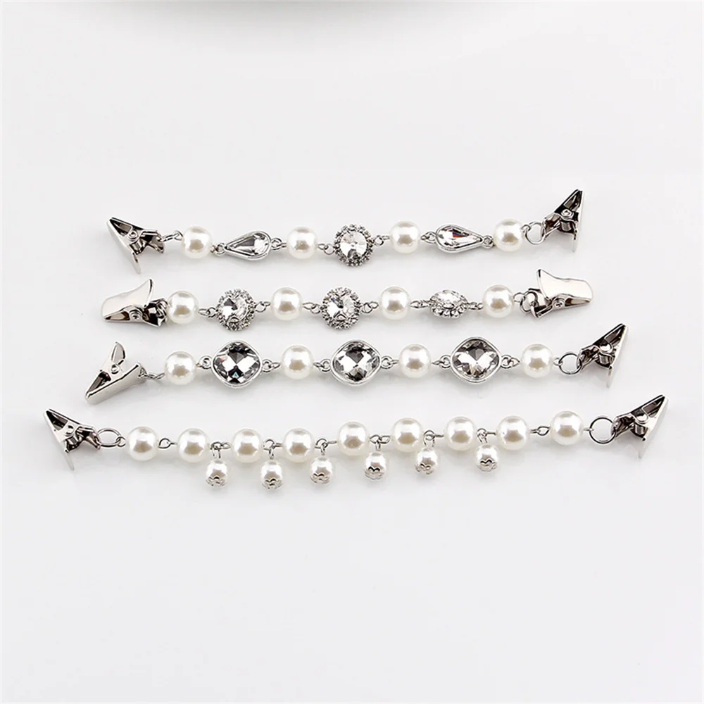

Elegant Artificial Pearls Crystal Glass Rhinestone Women Sweater Cardigan Dress Shawl Collar Chain Clip Cloth Art Accessories