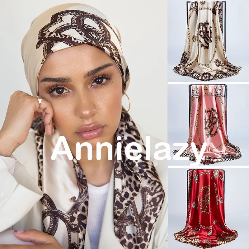 Шелковые шарфы квадратной Для женщин 90*90 см сатин Hijab шарф Мусульманский женские
