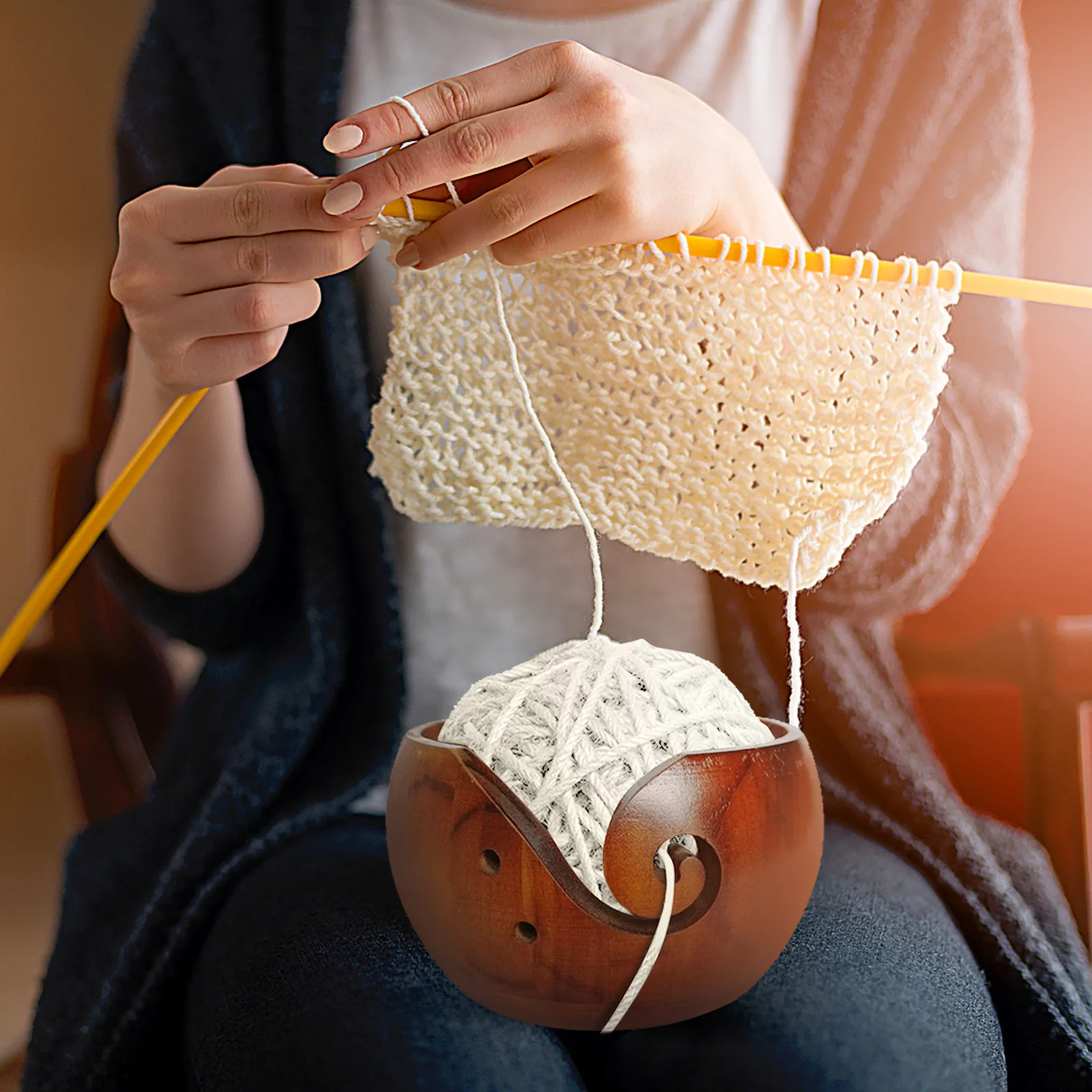 

Handmade Wooden Yarn Bowl Home Wooden Yarn Bowl Round Handmade Yarn Storage Crochet Storage Creative handmade products 1PC 2021