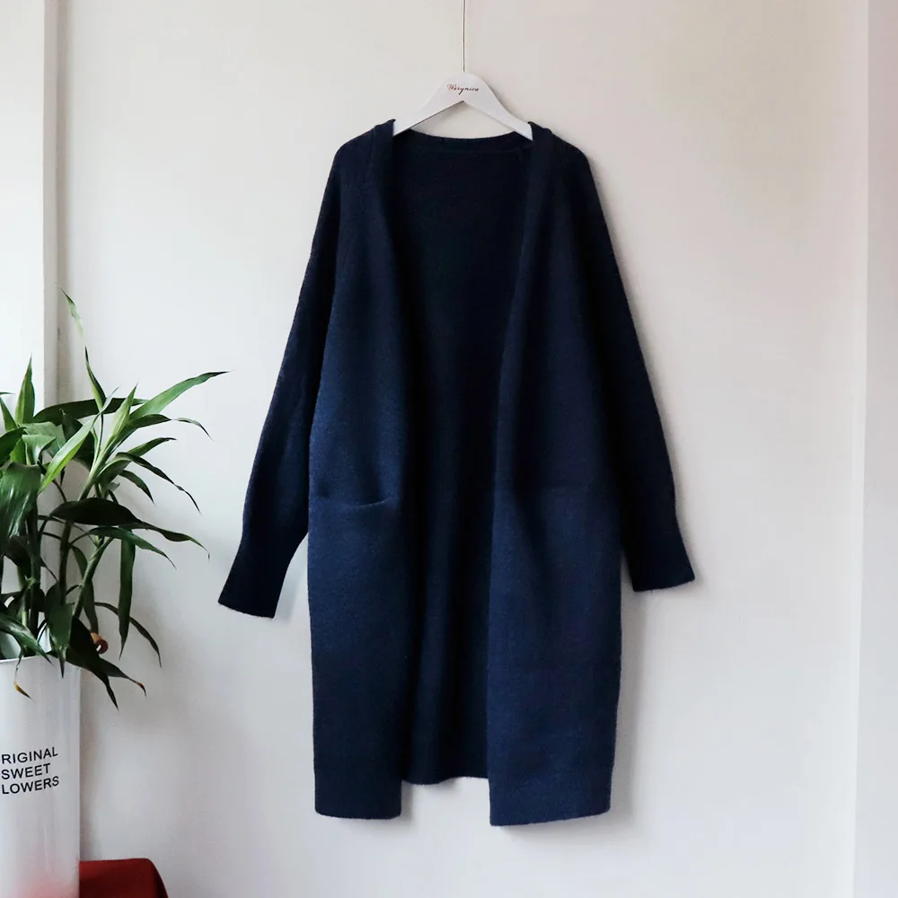 dark blue Werynica, элегантный кашемировый женский кардиган, свободный, новинка, Осень-зима, высокое качество, кардиган, женская одежда с карманами, vadim - Цвет: dark blue