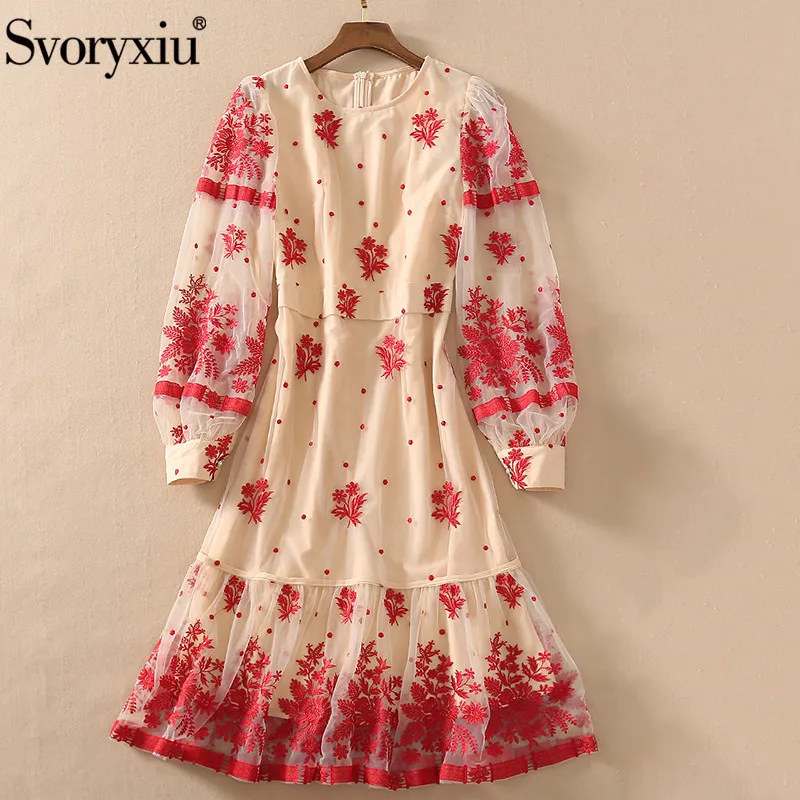 

Женское Сетчатое платье миди Svoryxiu, элегантное платье с круглым вырезом и рукавами-фонариками, вечерние платья на осень 2019