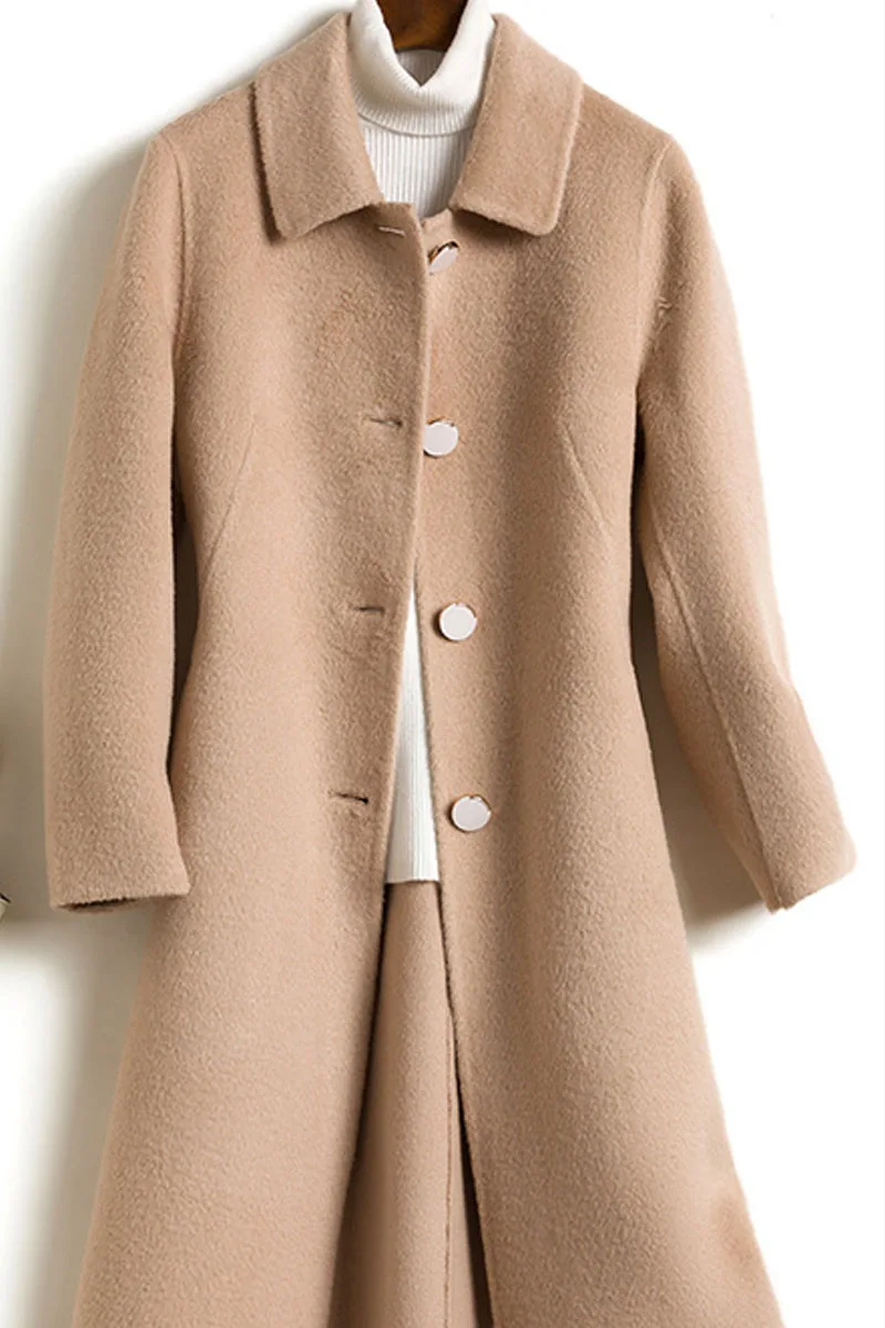 Женское длинное шерстяное пальто с отворотами зима 2020 | Женская одежда