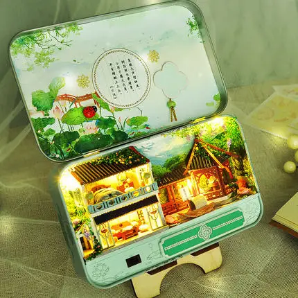 Рождественские подарки Diy коробка Кукольный дом игрушки для детей мебель миниатюрный деревянный Miniaturas кукольный домик подарки на день рождения S903