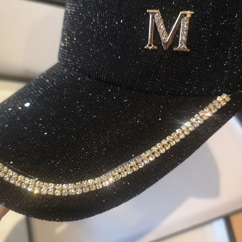 

211 2021 New Trendy Women's Hat Fashion Brand Sparkling Diamond Letter Baseball Cap for Women Retro Checkered Caps Girls