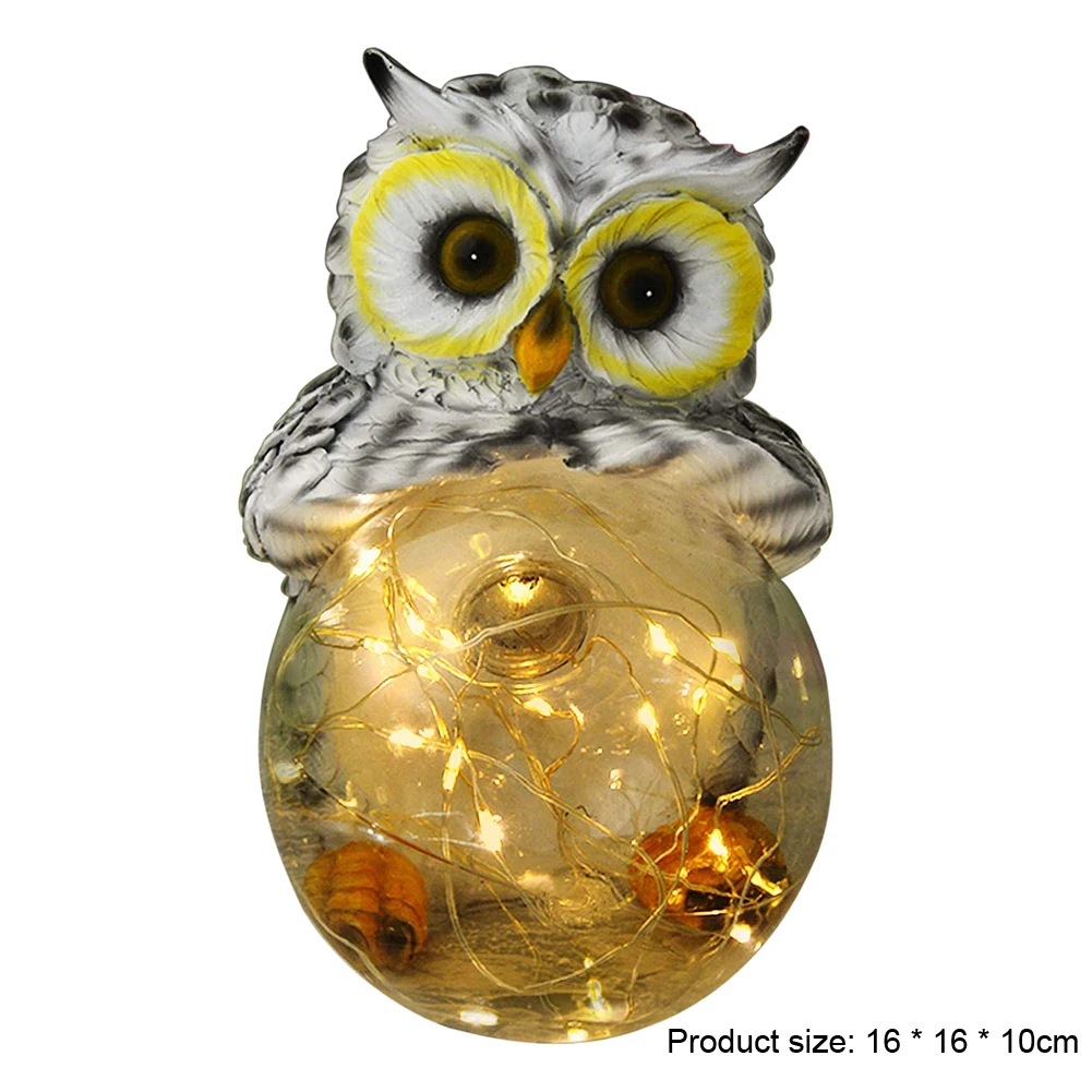 

Solar Powered Lights Resin Owl Shape Holding Ball LED Night Light Animal Statue Table Lamp For Bedside Outdoor Lights For Garden