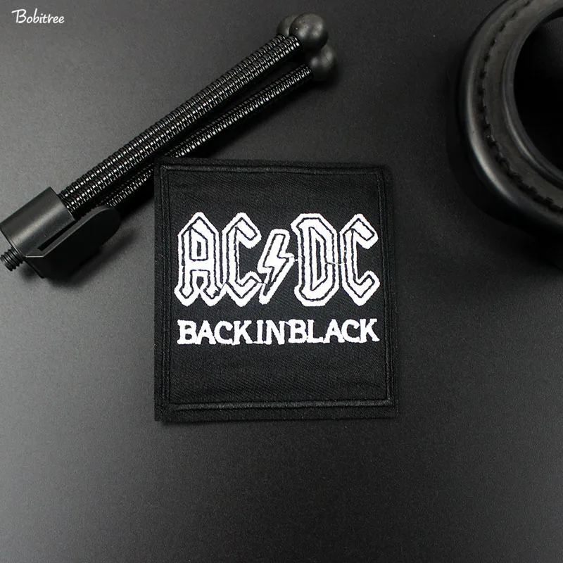 Черный ACDC рок металлический ремешок гладильные Патчи Вышивка полоски на одежде значки аппликации Обрезанные наклейки DIY аксессуары