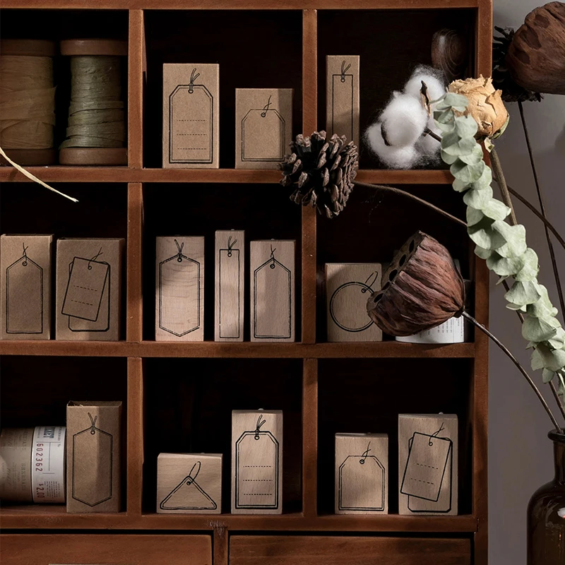 Винтаж серии бирки деревянный штамп в виде геометрических фигур этикетка