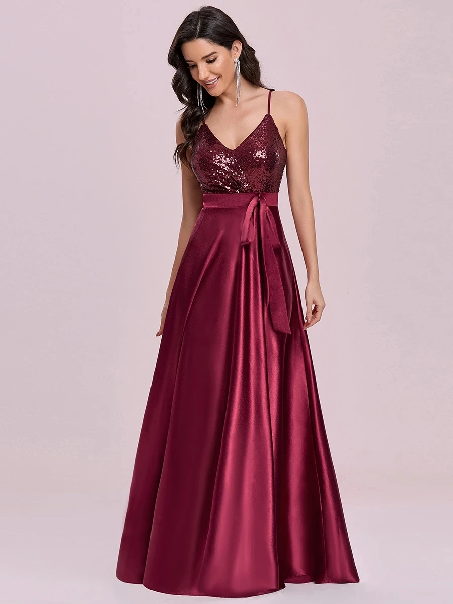 

Ever Pretty Bridesmaid dress Elegant Shiny Wholesale Maxi Satin 2021 Evening Dress With Sequin Bodice Vestidos De Gala EE00161BD