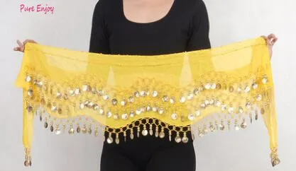 18 Belly Dance Waist Цепочка хип-шарф шифон трехслойная волна золотая монета талия Индия начинающий танец цепочка талии - Цвет: 18