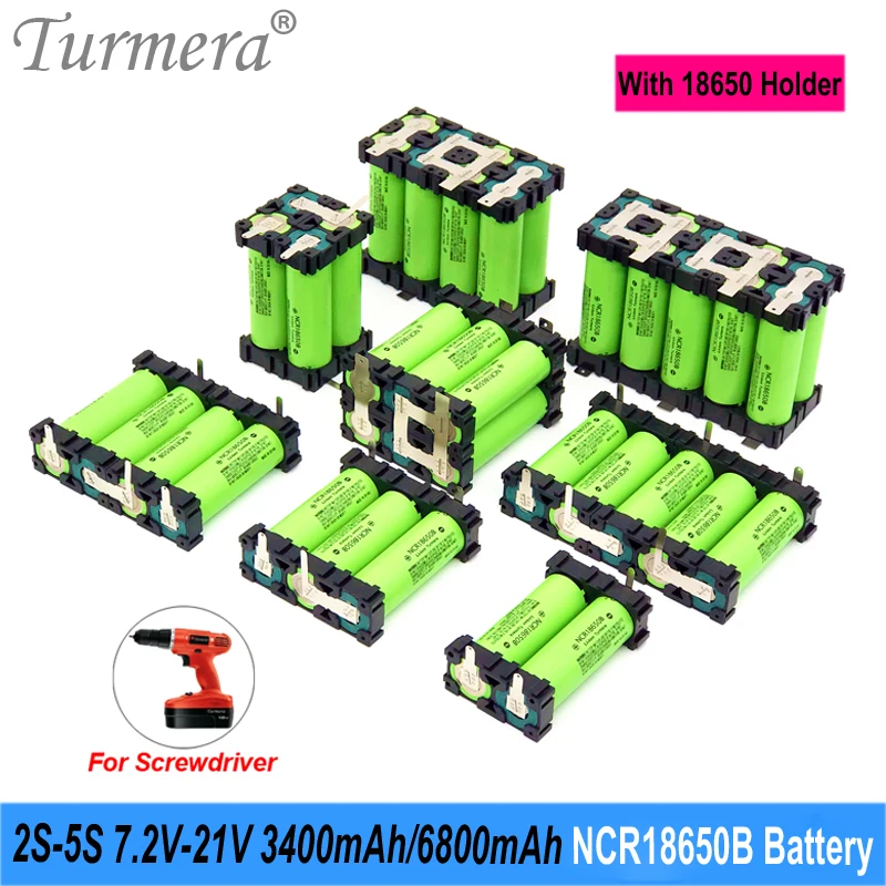 Батарея Turmera 18650 3400 мАч NCR18650B Nicekl для пайки с держателем 3S 12 6 V 4S 16 8 5S 21V используется