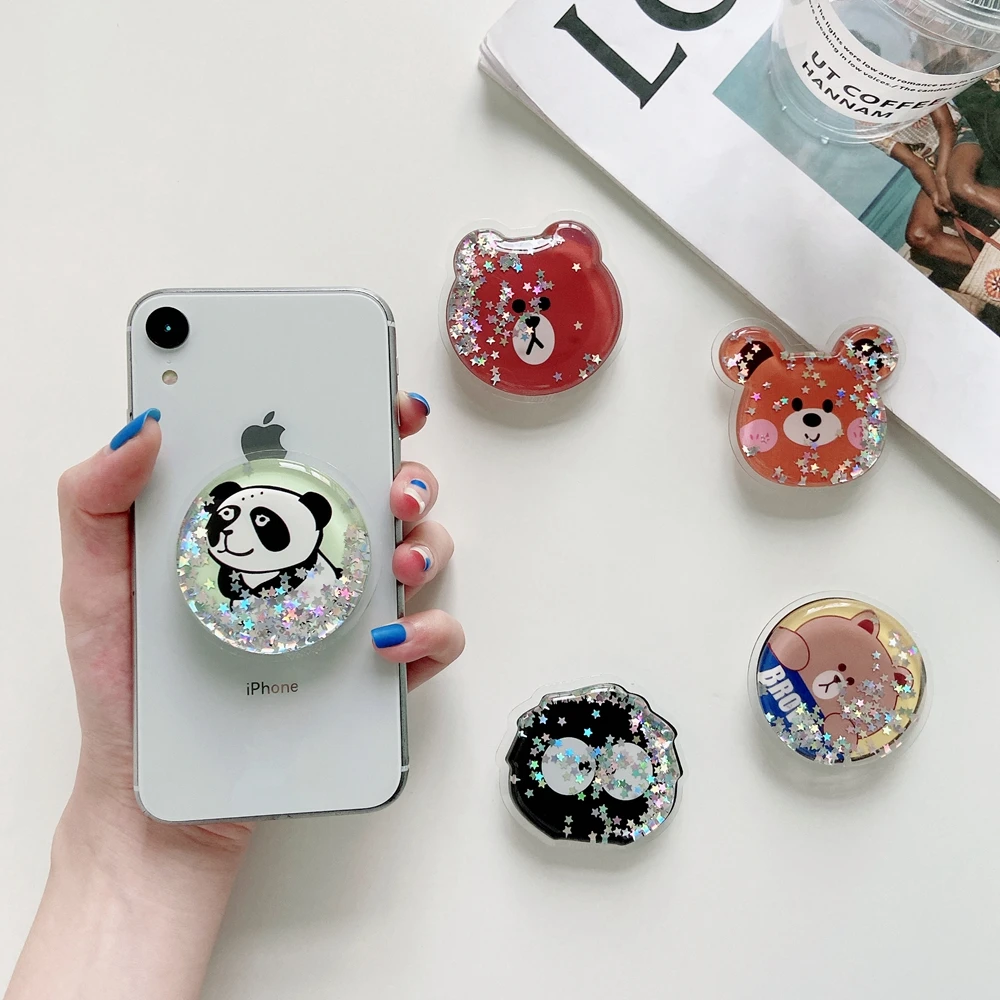 

Universal Cute Cartoon Bear Quicksand Foldable Mobile Phone Finger Ring Bracket Handle Air Bag Bracket Accessories For Iphone