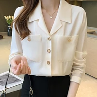 2022 spring autumn women casual button shirt korean style clothes long sleeve ladies blouse blusas feminina pocket loose tops