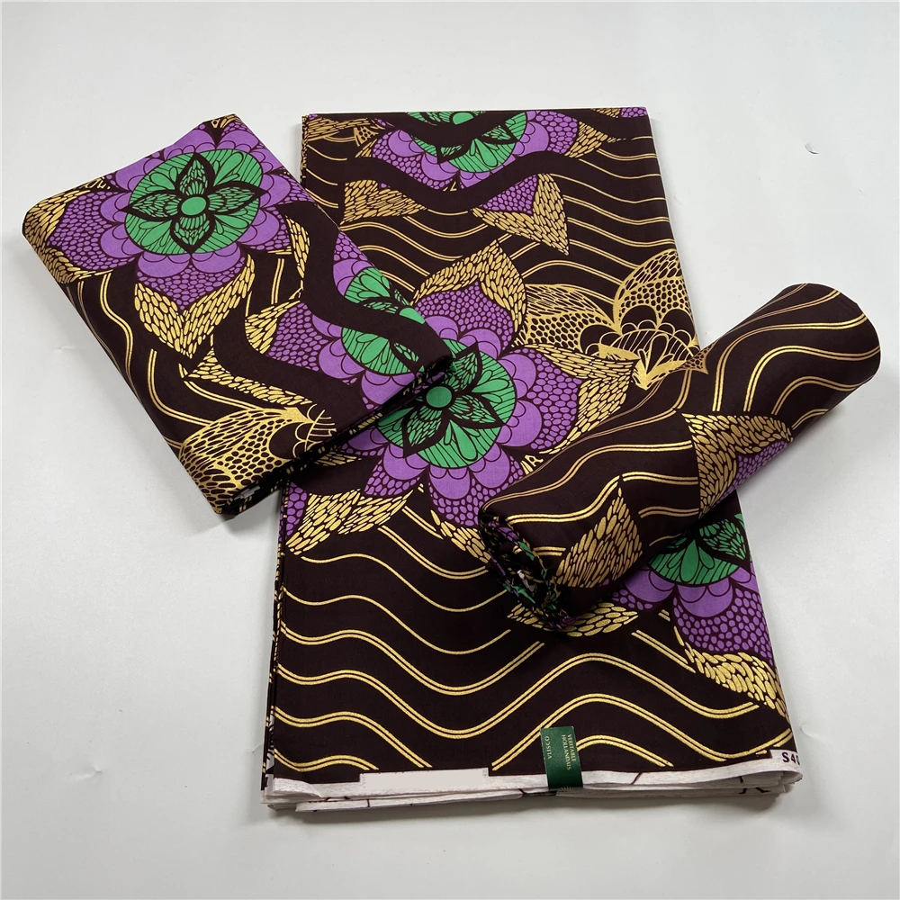

African Gold Wax Fabric 100% Cotton High Quality Nigeria Fabric Wax Print Ankara Wax For Sewing 6 Yards Women Fabric VL-128