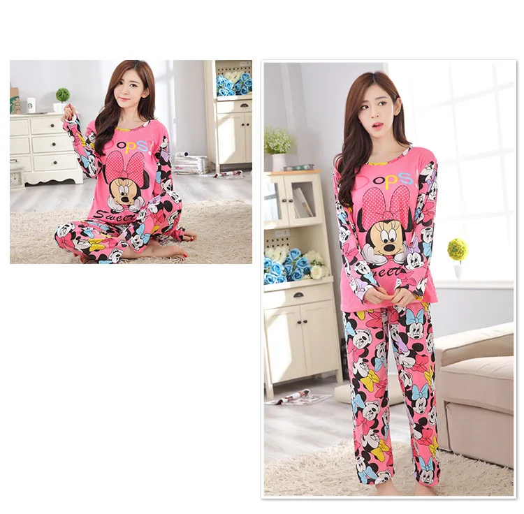 2021 Disney Mickey Mouse Women Pajamas Set Girl Spring Sleepwear Minnie Pijama Long Pyjamas Suit Female Mujer Clothing Nightwear | Детская