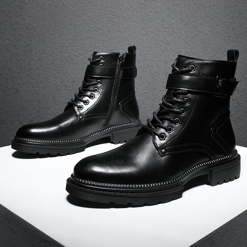 

men fashion motorcycle nightclub dress black high boots outdoor genuine leather shoes platform long boot botas masculinas sapato