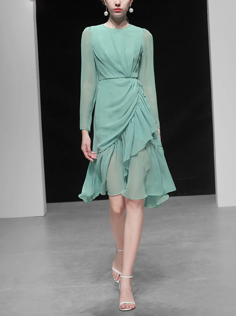 Элегантные модные женские платья с круглым вырезом и длинным рукавом посмотрите