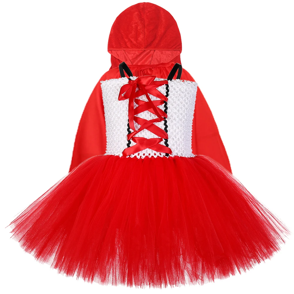 

Маленькие красные костюмы с капюшоном для девочек, платье-пачка принцессы с накидкой, Рождественский костюм на Хэллоуин, Детские тюлевые на...